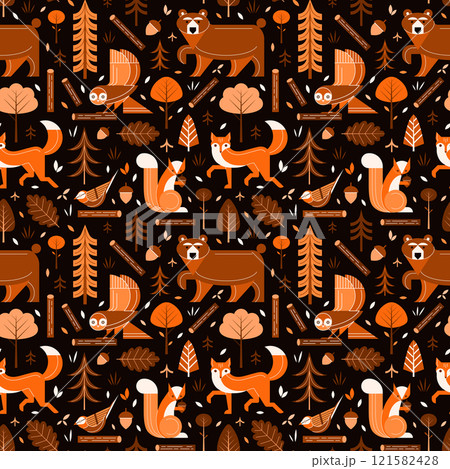 Woodland Animals and Birds in Nordic Forest Pattern Woodland Animals and Birds in Nordic Forest Pattern 121582428