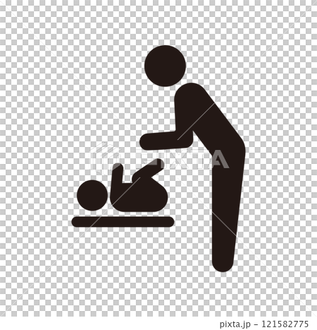 Pictogram icon of a person changing a baby's diaper Pictogram icon of a person changing a baby's diaper 121582775