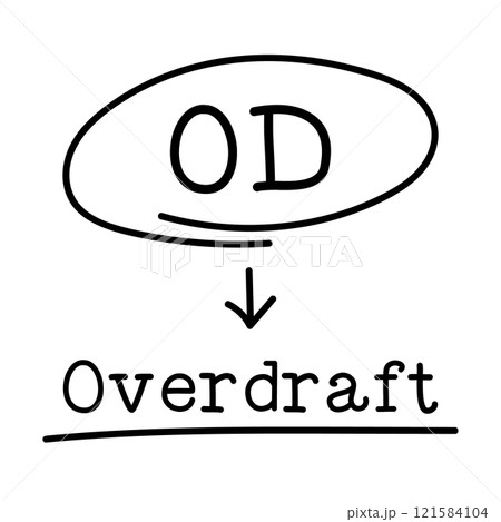 Letter of abbreviation OD in circle and word overdraft on white background 121584104