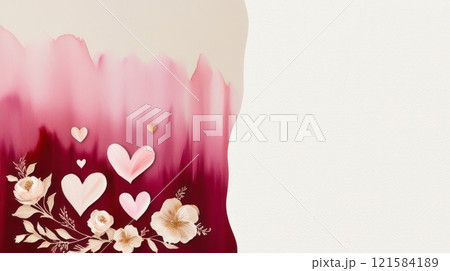 Artistic Valentines Day Card with Watercolor Hearts and Flowers 121584189
