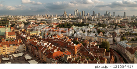 Old city in Warsaw panorama, view from above to the old and new city 121584417