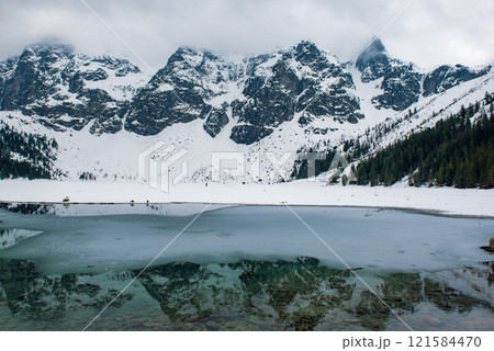 Frozen Lake Morskie Oko or Sea Eye Lake in Poland at Winter. 121584470