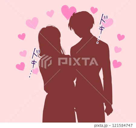 寄り添う男女　恋愛　ドキドキ　影絵 121584747
