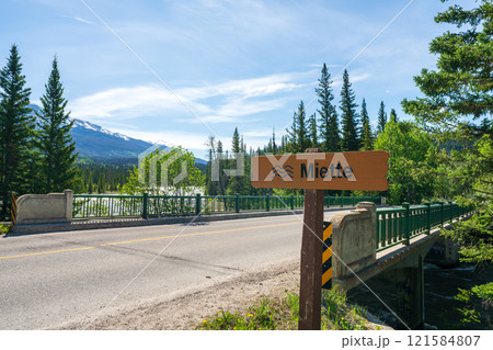 Miette River in Jasper National Park. Alberta, Canada. Canadian Rockies summer landscape. 121584807