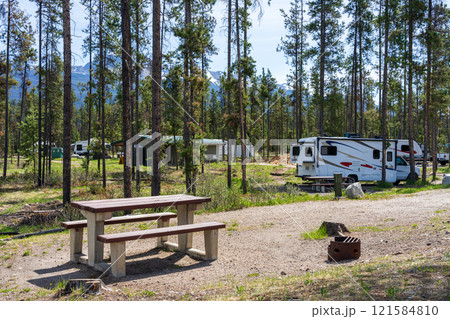 Jasper, Alberta, Canada - June 2 2021 : Wapiti Campground in Jasper National Park. 121584810