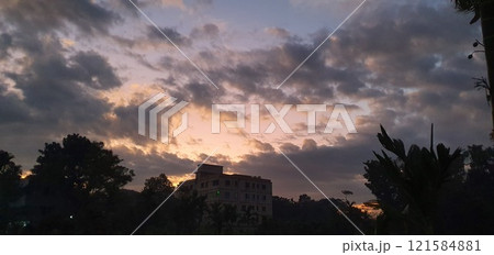 sunset over the city in the nature seen 121584881