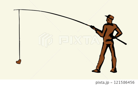 Vector drawing. Man catching fish 121586456