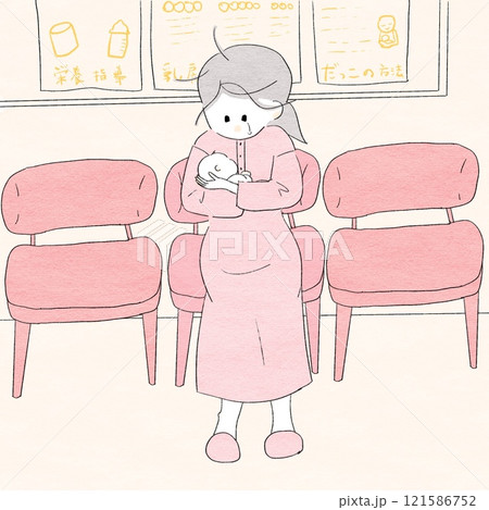 泣きながら授乳する女性(背景あり) 121586752