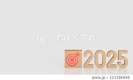 The Target icon on wood cube and 2025 Number for Business concept 3d rendering. 121586849