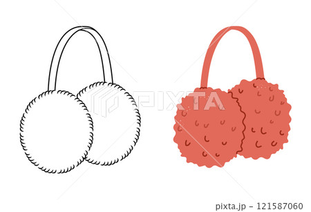 Earmuff Earwarmer Wool Teddy Fur red orange cartoon and flat CAD mockup Fashion head accessory clothing technical 121587060