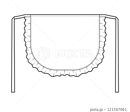 Maid Apron with Ruffles Scalloped technical fashion illustration. Flirty Retro uniform cartoon Flat sketch outline  121587061