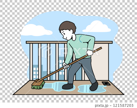 晴れた日のベランダ掃除 121587203