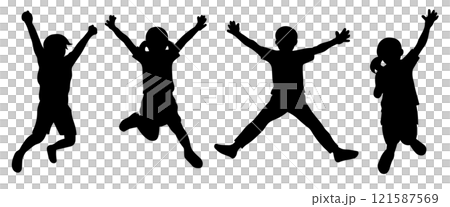 Jumping children silhouette illustration set 121587569