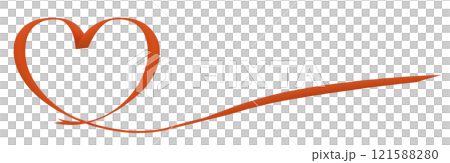 A decorative element of a long flat red ribbon in the shape of a heart 121588280