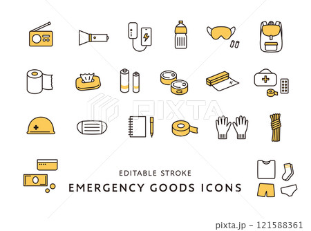 防災グッズにまつわるアイコンセット1（カラー） 121588361