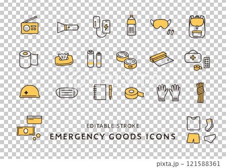 與防災用品相關的圖示集1（顏色） 121588361