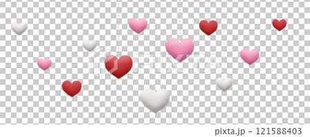 A decorative piece made of many three-dimensional wooden red, white and pink heart ornaments A decorative piece made of many three-dimensional wooden red, white and pink heart ornaments 121588403