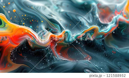 A colorful painting with a swirling colors macro detail 121588932