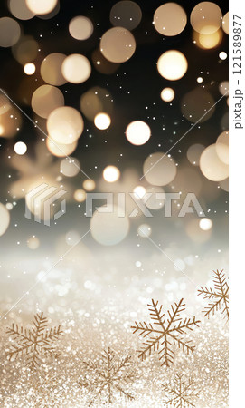 festive scene with golden bokeh lights and snowflakes, creating magical winter atmosphere festive scene with golden bokeh lights and snowflakes, creating magical winter atmosphere 121589877