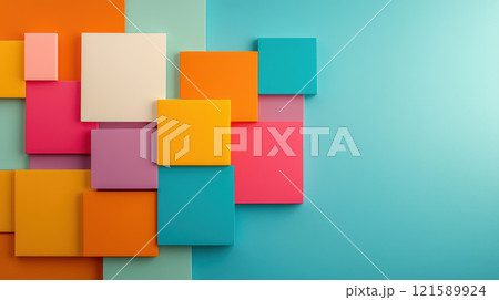 Colorful abstract composition with bold color blocks creating festive atmosphere 121589924