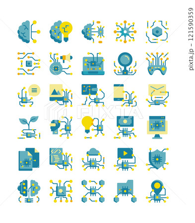set of artificial intelligence decoration element flat icon set of artificial intelligence decoration element flat icon 121590359