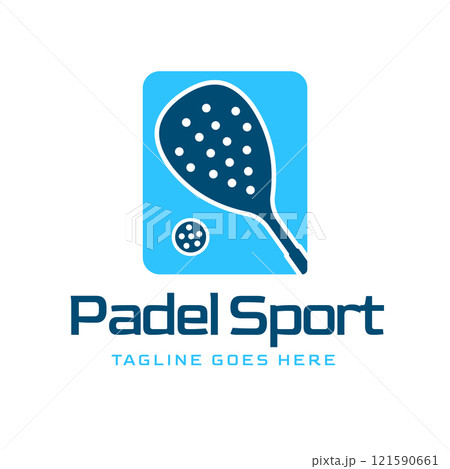 Paddle Racket Vector Illustration Design with Simple Ball blue background Sports Logo Paddle Racket Vector Illustration Design with Simple Ball blue background Sports Logo 121590661
