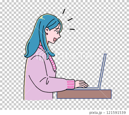 笑顔でノートパソコンを使う女性 笑顔でノートパソコンを使う女性 121591539