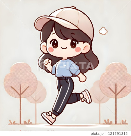 ジョギングする女性のイラスト 121591813