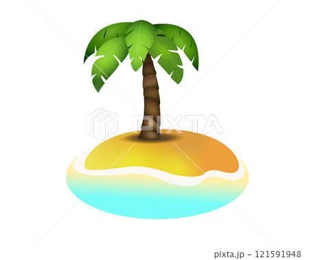 Small desert island icon with green coconut tree on beach surrounded by blue water Small desert island icon with green coconut tree on beach surrounded by blue water 121591948