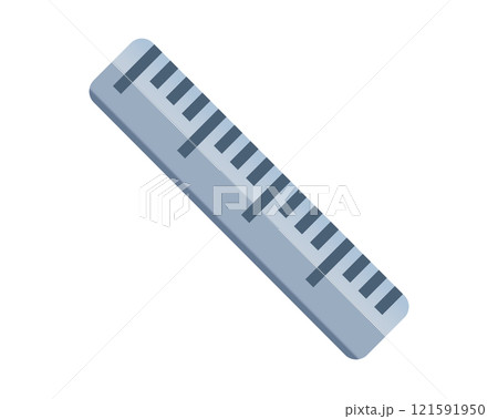 Silver metal straight ruler icon, as used to draw lines and measure distance 121591950