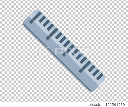 Silver metal straight ruler icon, as used to draw lines and measure distance 121591950