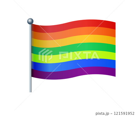 Isolated rectangular rainbow flag icon with silver pole Isolated rectangular rainbow flag icon with silver pole 121591952