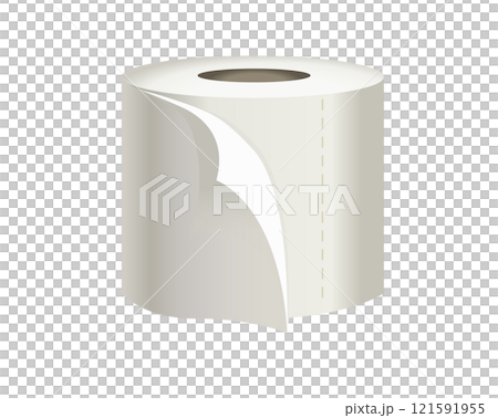 Roll of white toilet, washroom or kichen tissue paper icon with sheet unfurling 121591955