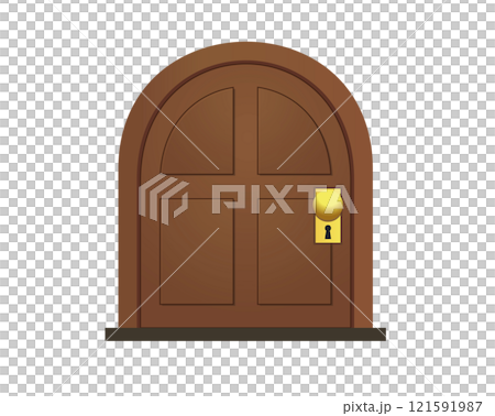 Brown wooden door icon as entrance of room, house with a gold handle 121591987