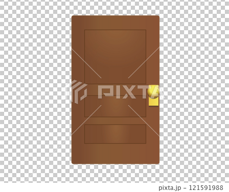 Brown wooden door icon as entrance of room, house with a gold handle 121591988
