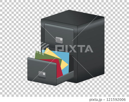 Office grey metal file cabinet icon with two drawers, handles and label holders 121592006