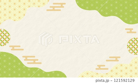 和風背景 幾何学模様 02 チラシ・Web・動画背景素材16:9サイズ 黄緑 グリーン 金色 黄色 121592129