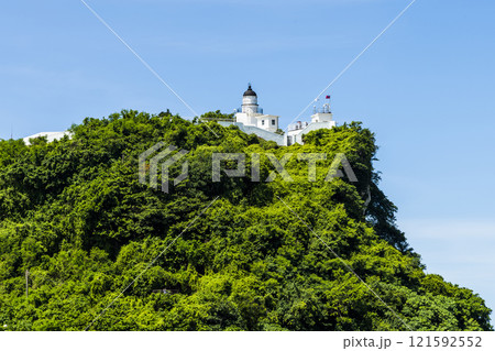 Close-up of the White Lighthouse on the hilltop of Cijin in Kaohsiung, Taiwan. Close-up of the White Lighthouse on the hilltop of Cijin in Kaohsiung, Taiwan. 121592552