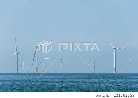 View of the Offshore wind power systems off the western coast of Taiwan. 121592553