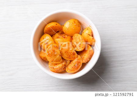 Cape gooseberry or Golden berry (Physalis peruviana) with chili powder and sugar, Spicy fruit salad 121592791