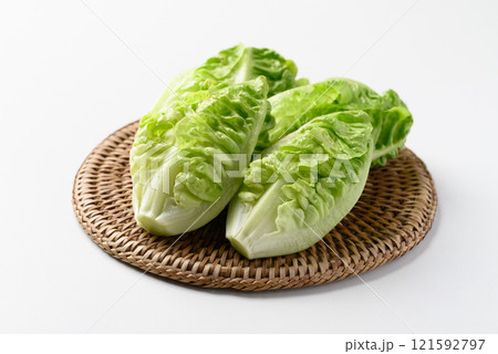 Baby cos lettuce romaine on white background, Fresh vegetable 121592797