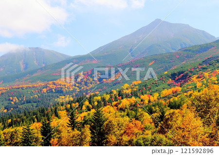北海道紀行 10月上旬の十勝岳連峰 秋の十勝岳 紅葉の十勝岳 望岳台からの十勝岳連峰 北海道紀行 10月上旬の十勝岳連峰 秋の十勝岳 紅葉の十勝岳 望岳台からの十勝岳連峰 121592896