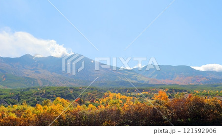 北海道紀行 10月上旬の十勝岳連峰 秋の十勝岳 紅葉の十勝岳 望岳台からの十勝岳連峰 北海道紀行 10月上旬の十勝岳連峰 秋の十勝岳 紅葉の十勝岳 望岳台からの十勝岳連峰 121592906