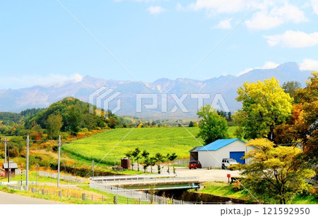 北海道紀行　　10月上旬の十勝岳連峰　　秋の十勝岳　　紅葉の十勝岳　　上富良野町からの十勝岳連峰 121592950