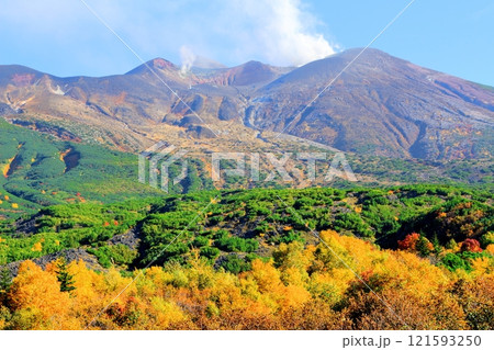 北海道紀行 10月上旬の十勝岳連峰 秋の十勝岳 紅葉の十勝岳 望岳台からの十勝岳連峰 北海道紀行 10月上旬の十勝岳連峰 秋の十勝岳 紅葉の十勝岳 望岳台からの十勝岳連峰 121593250