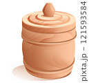 Small natural wooden barrel with lid for salt or food 121593584