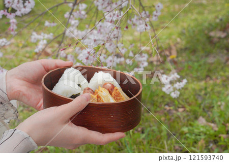 お花見をしながら食べるお弁当 お花見をしながら食べるお弁当 121593740