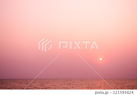 Purple Pink Sky Sunset Sea Night Background, Sunrise Ocean Evenning colod Horizon Nature Twilight Sun Landscape Winter Travel Backdrop Autumn Light Summer Water Gradient Wave Water Spring Coast. 121593824