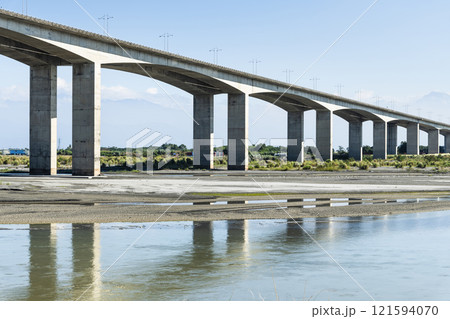 The elevated section of National Freeway 3 across the Kaoping River in Kaohsiung City, Taiwan. The elevated section of National Freeway 3 across the Kaoping River in Kaohsiung City, Taiwan. 121594070