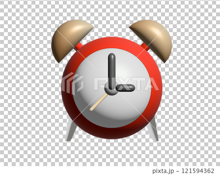 3D red bedside alarm time clock icon with its two bells 121594362